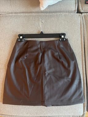 Women's Faux Leather A-Line Mini Skirt - Brown